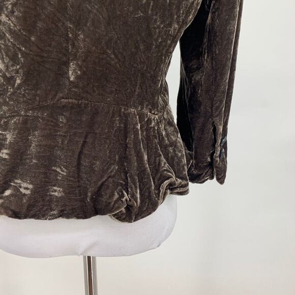 Ann Taylor Loft Jacket Womens 6 Chocolate Crushed Velvet Shawl Peplum Cropped - Picture 9 of 16